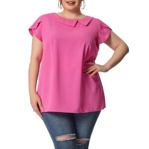 NWT Agnes Orinda Plus Size Short Sleeve Blouse with Elegant Neckline - 2X